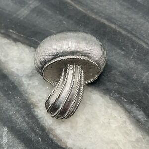 Vintage Crown Trifari Mushroom Pin Brooch Brushed Silver Tone 1" Toadstool Magic